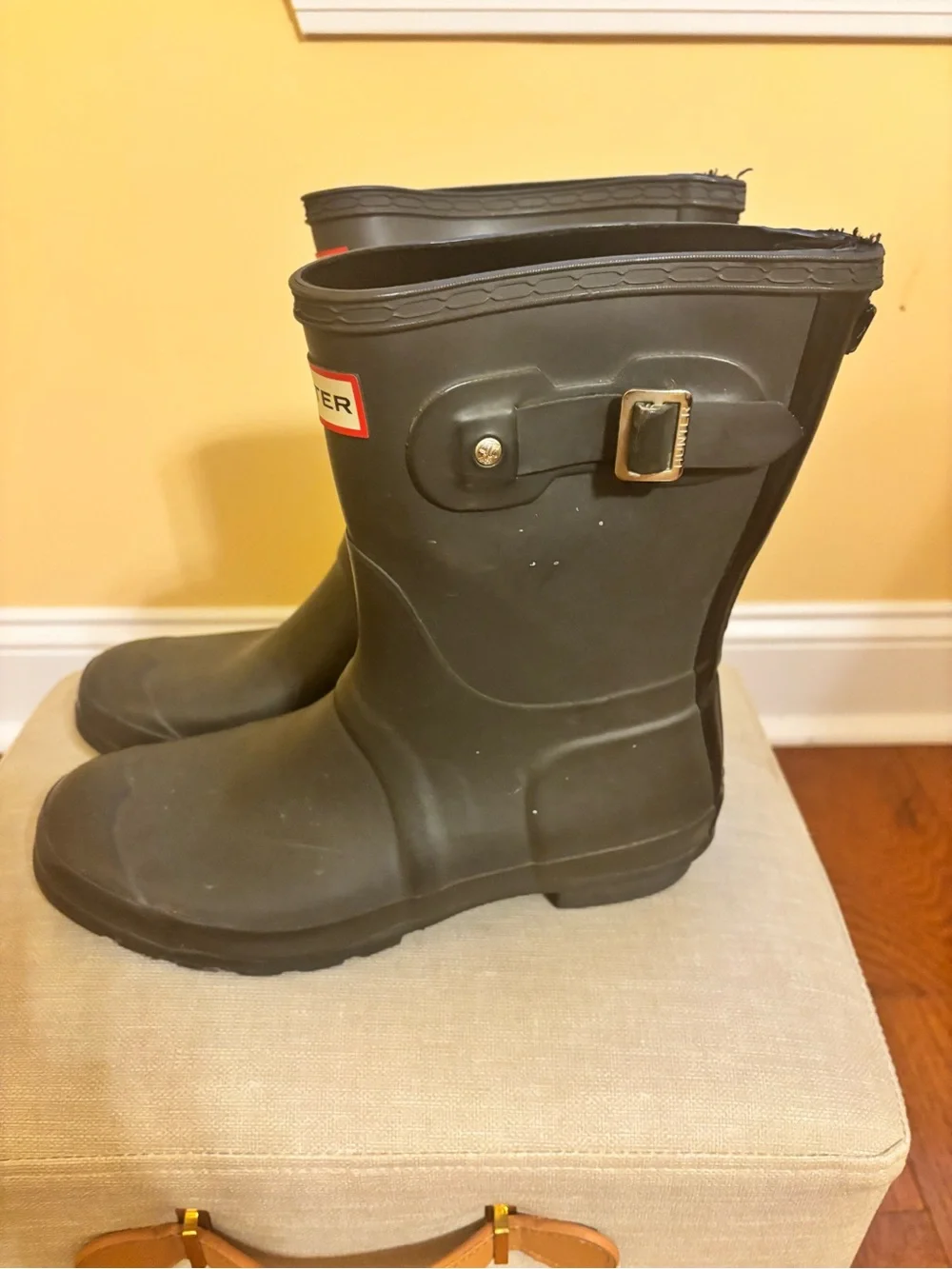 Hunter Olive Rubber Mid-Calf Rain Boots with Logo